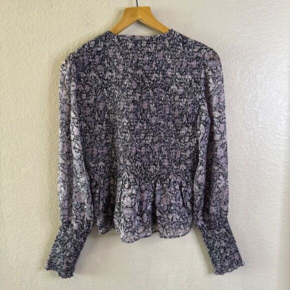 Intermix Silk Blouse Womens Size M Pink Black Floral Smocked Coquette Romantic - Picture 9 of 13